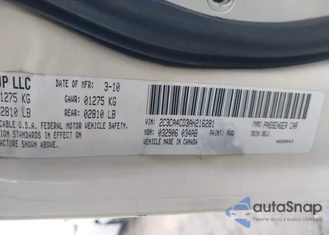 2010 Chrysler 300 Touring z USA, uszkodzony, nr VIN 2C3CA4CD3AH216281